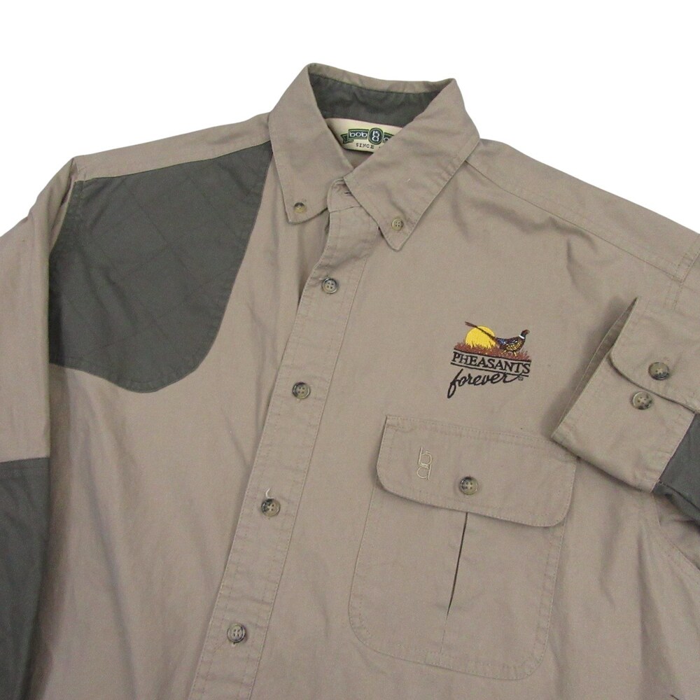 Bob Allen Mens Button Up Shirt L Shooting Pheasants Forever Beige Khaki